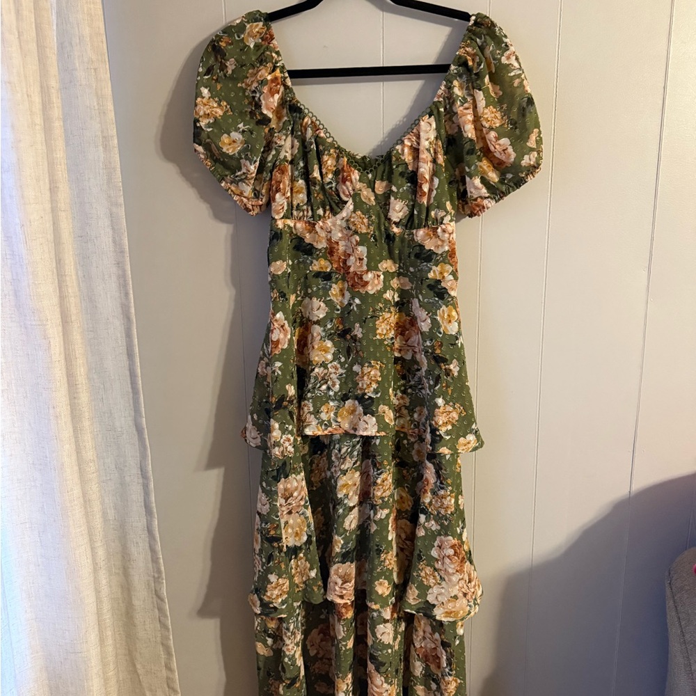 Francesca's Collections Floral Maxi Dress - Green and Pink
